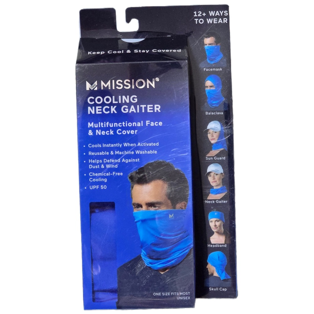 MISSION Cooling Neck Gaiter Multifunctional Face‎ & Neck Cover Blue UPF 50 (AD)